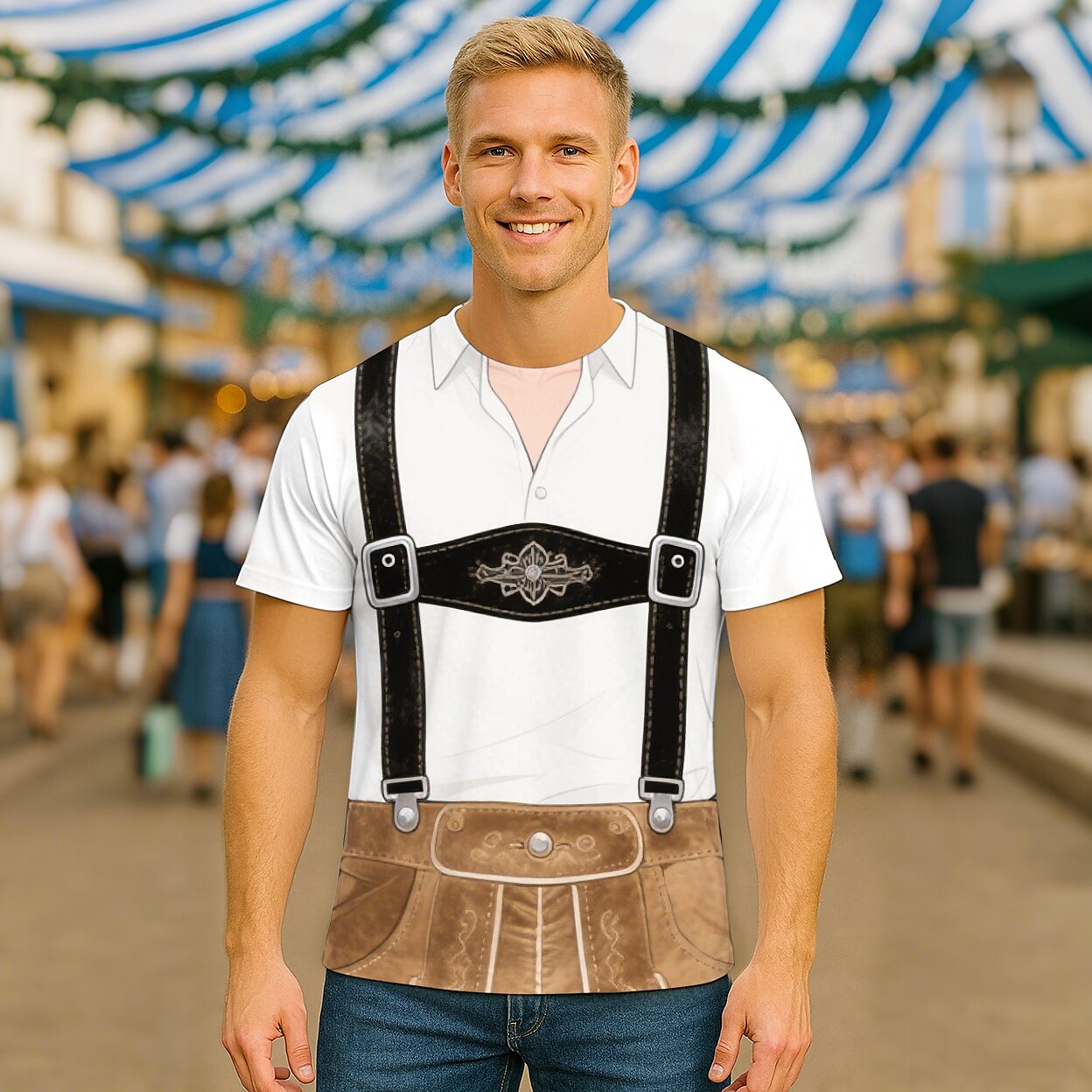 WiesnLook – Pánske tričko s grafikou kožených nohavíc – štýl Oktoberfestu
