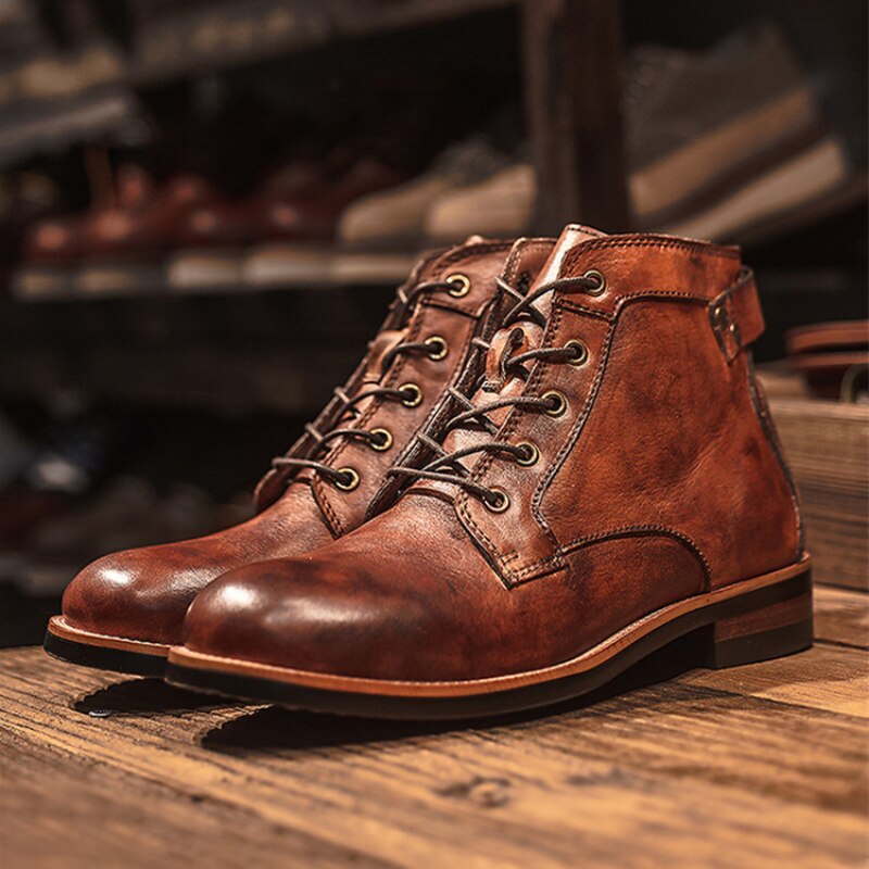 Stivali in pelle da uomo – Materiale superiore robusto e soletta imbottita per uso quotidiano e outdoor