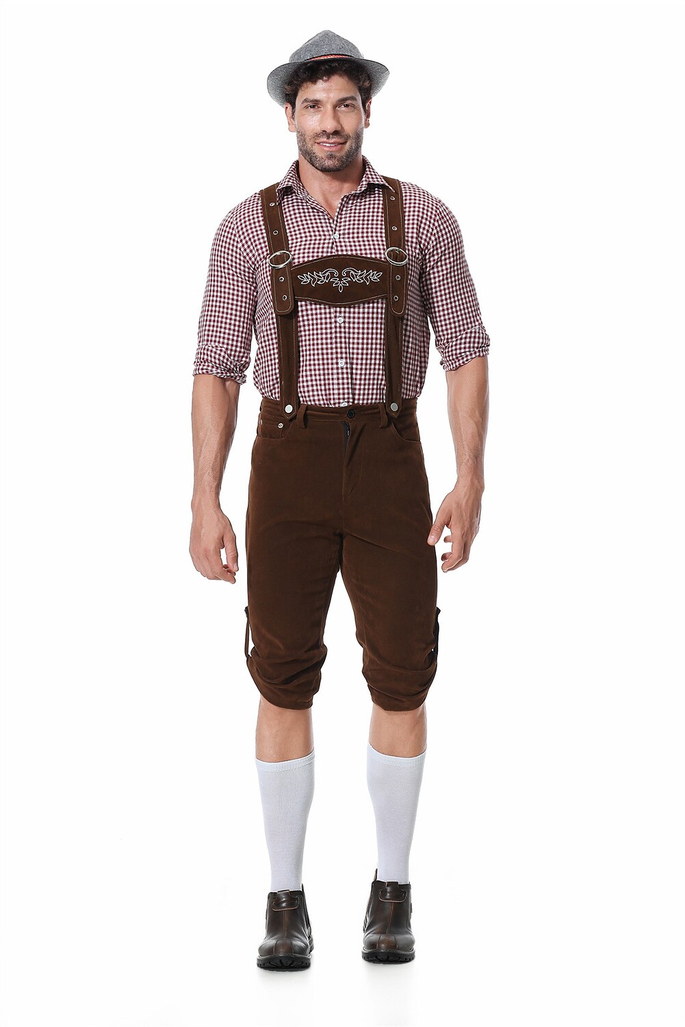 Bergfest – pánsky kostým s košeľou, trakovými nohavicami a tradičným klobúkom – Oktoberfest vzhľad