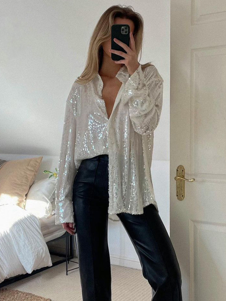 Oversized Glitzerbluse für Frauen – Glänzende Eleganz für Jeden Anlass