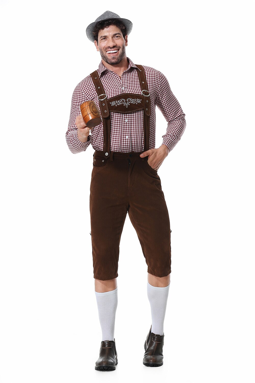 Gaudibursch – pánsky kostým s košeľou, trakovými nohavicami a klobúkom – Oktoberfest set