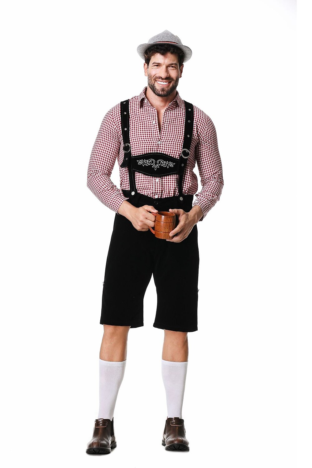 Gaudibursch – pánsky kostým s košeľou, trakovými nohavicami a klobúkom – Oktoberfest set