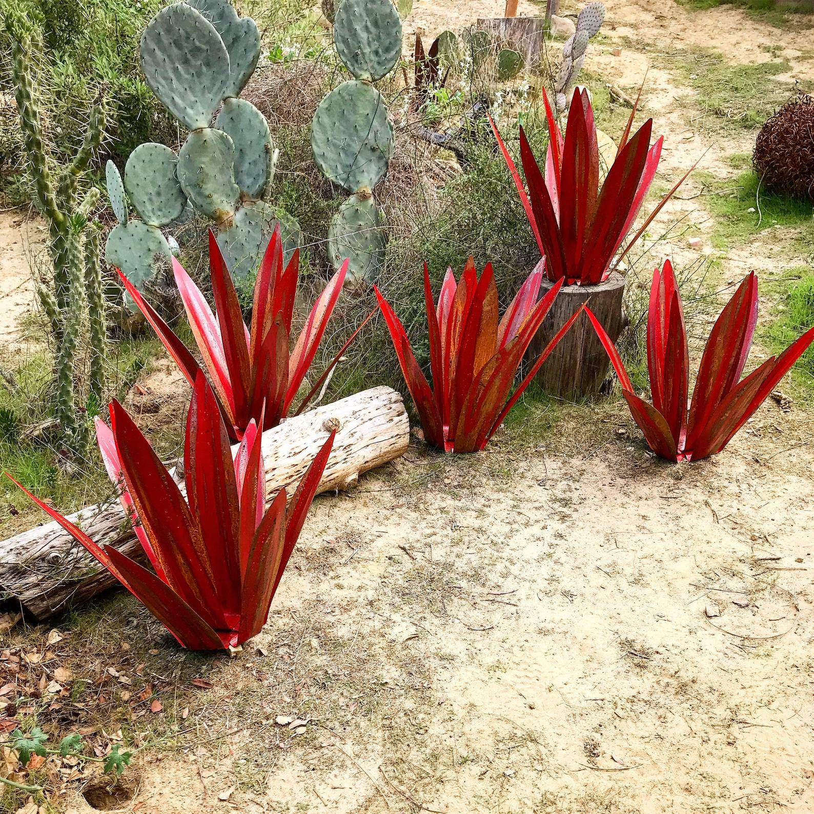 Décoration de jardin Agave en métal – Design résistant à la rouille avec piquet de sol