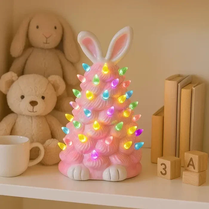 Konijnenlamp in roze – decoratief konijnenfiguur dat oplicht in regenboogkleuren