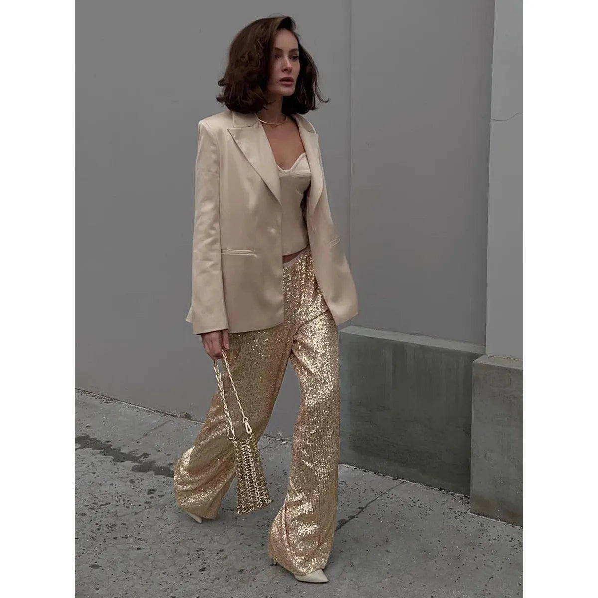 Luna pantaloni a paillettes – lucentezza setosa per apparizioni glamour