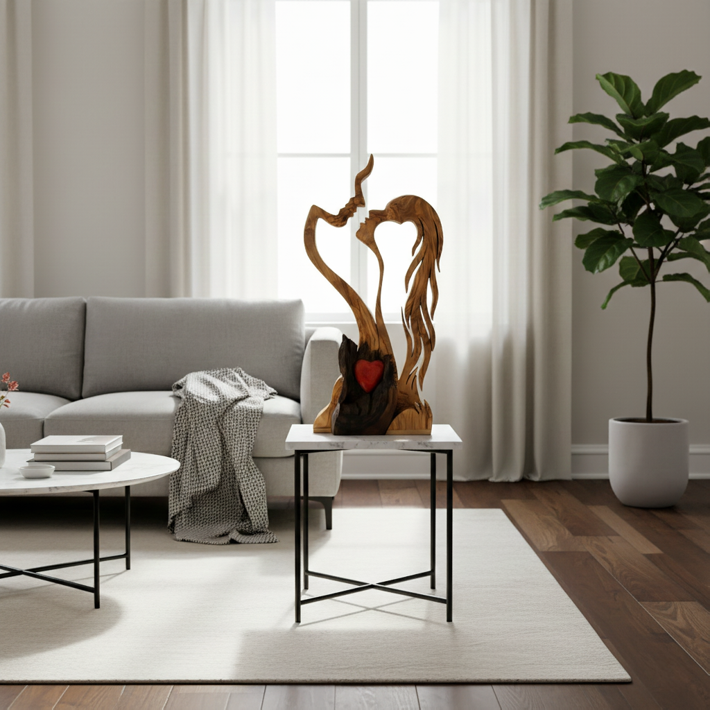 Paar Skulptur Holz – Abstraktes Design, Handgefertigte Optik & Wohn-Deko