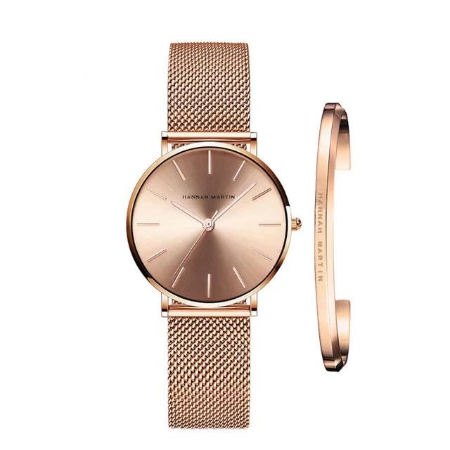 Hannah Martin – Montre en acier inoxydable pour femmes avec bracelet – Coffret cadeau Fête des Mères