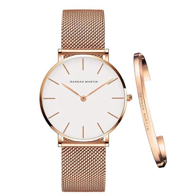 Hannah Martin – Montre en acier inoxydable pour femmes avec bracelet – Coffret cadeau Fête des Mères