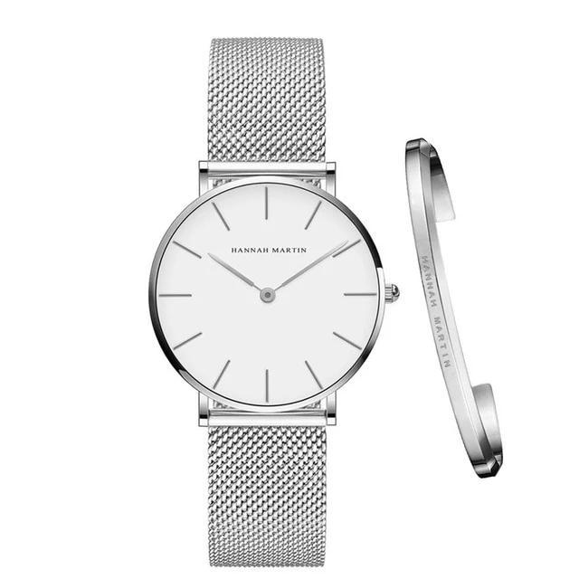 Hannah Martin – Montre en acier inoxydable pour femmes avec bracelet – Coffret cadeau Fête des Mères