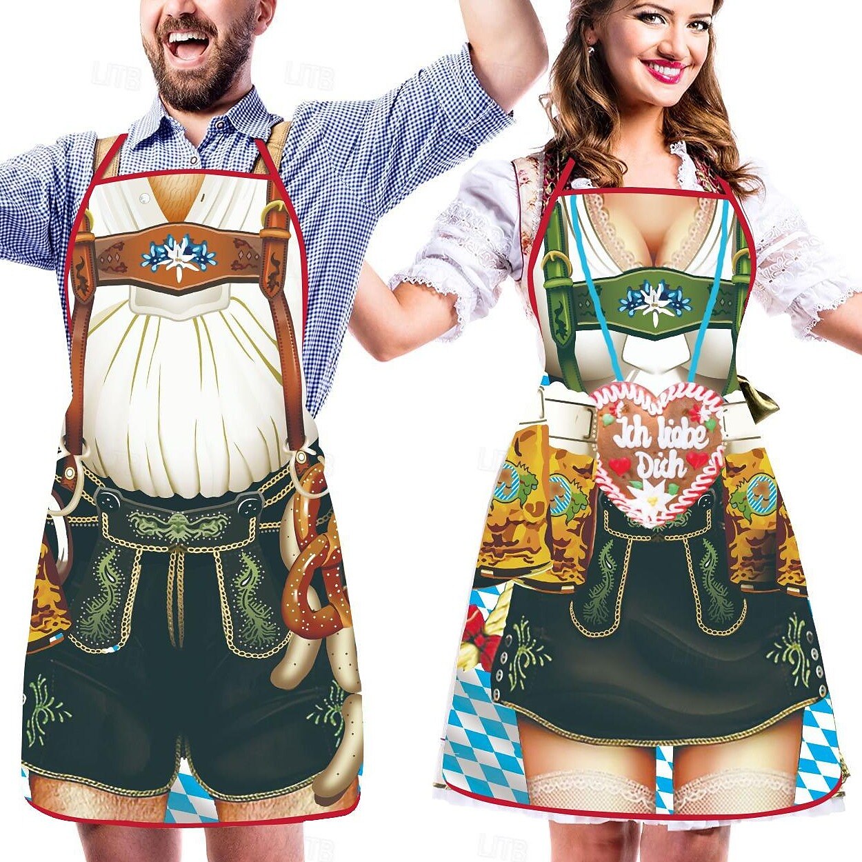 WiesnSpaß – súprava zástier pre páry s potlačou dirndlu a kožených nohavíc