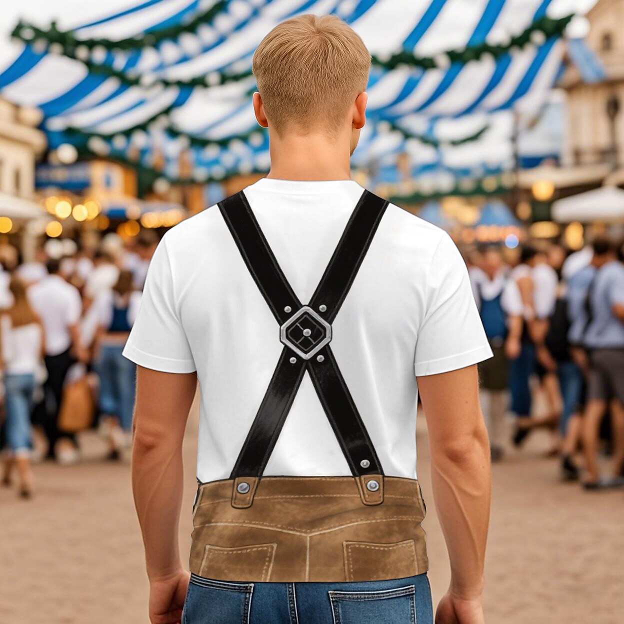 WiesnLook – Pánske tričko s grafikou kožených nohavíc – štýl Oktoberfestu