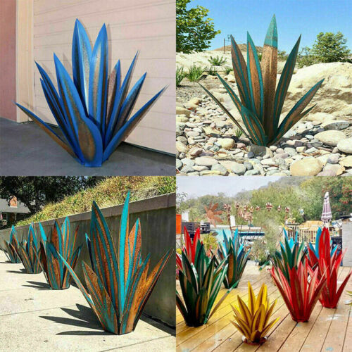 Décoration de jardin Agave en métal – Design résistant à la rouille avec piquet de sol