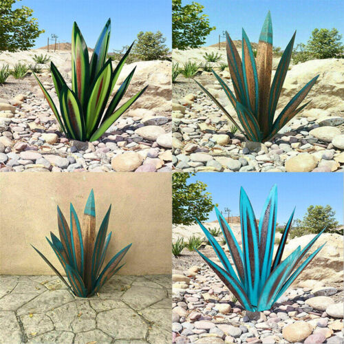 Décoration de jardin Agave en métal – Design résistant à la rouille avec piquet de sol