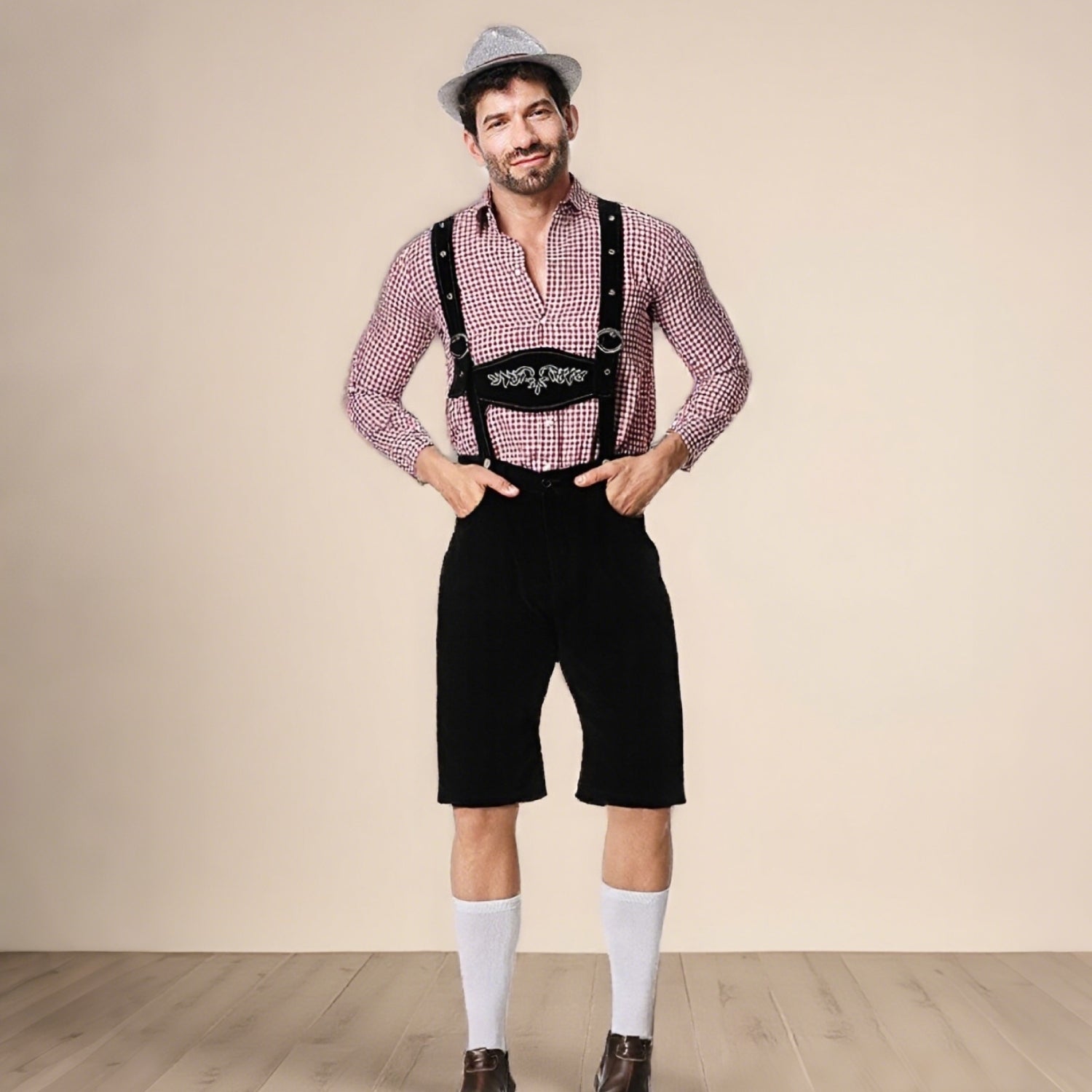 Gaudibursch – pánsky kostým s košeľou, trakovými nohavicami a klobúkom – Oktoberfest set