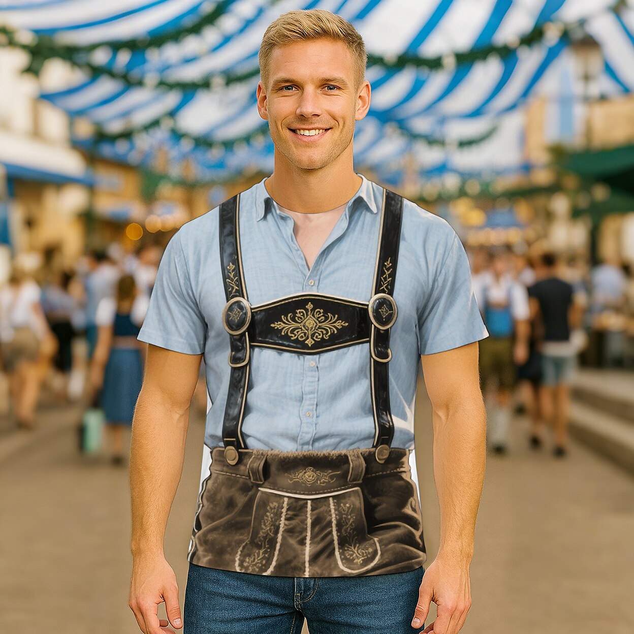 WiesnLook – Pánske tričko s grafikou kožených nohavíc – štýl Oktoberfestu
