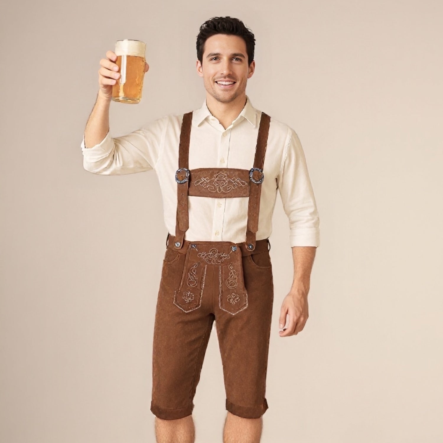 Alpenkraft – Lederhosen-shorts ruskindlook med broderi – Oktoberfest herre