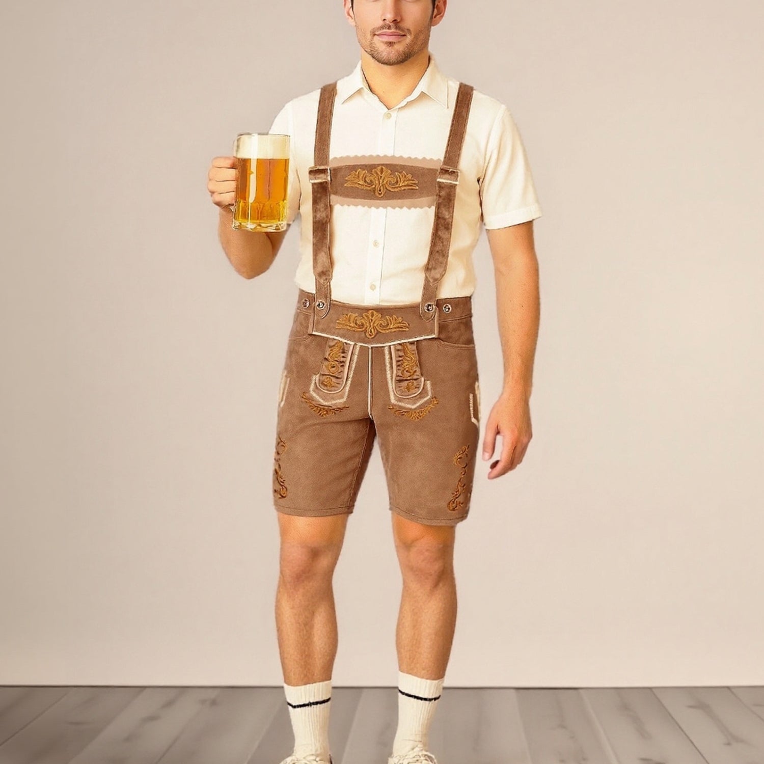 AlpenKraft – Herre læderhosen-shorts med broderi – brun eller sort