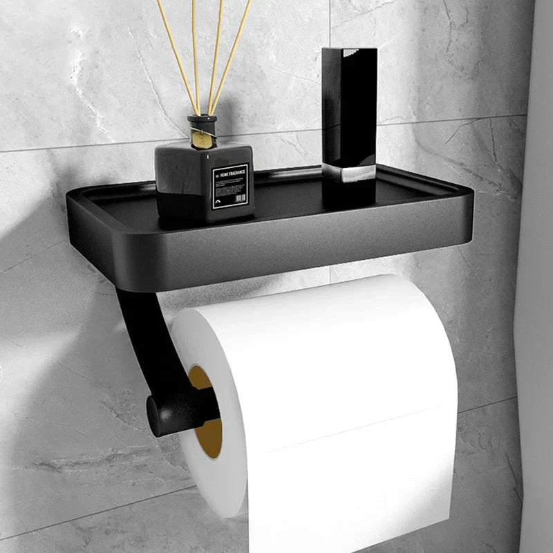 SteelCraft – Toiletrulleholder i rustfrit stål med hylde – Moderne & praktisk