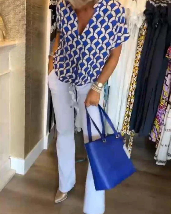 Casual top med print og V-udskæring - Miracle