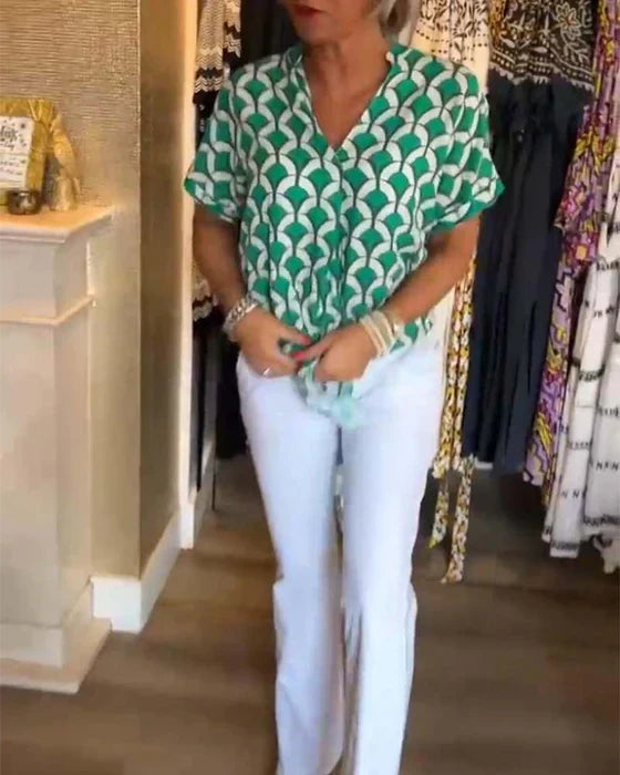 Casual top med print og V-udskæring - Miracle