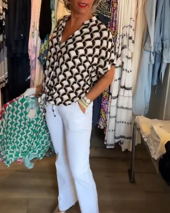 Casual top med print og V-udskæring - Miracle