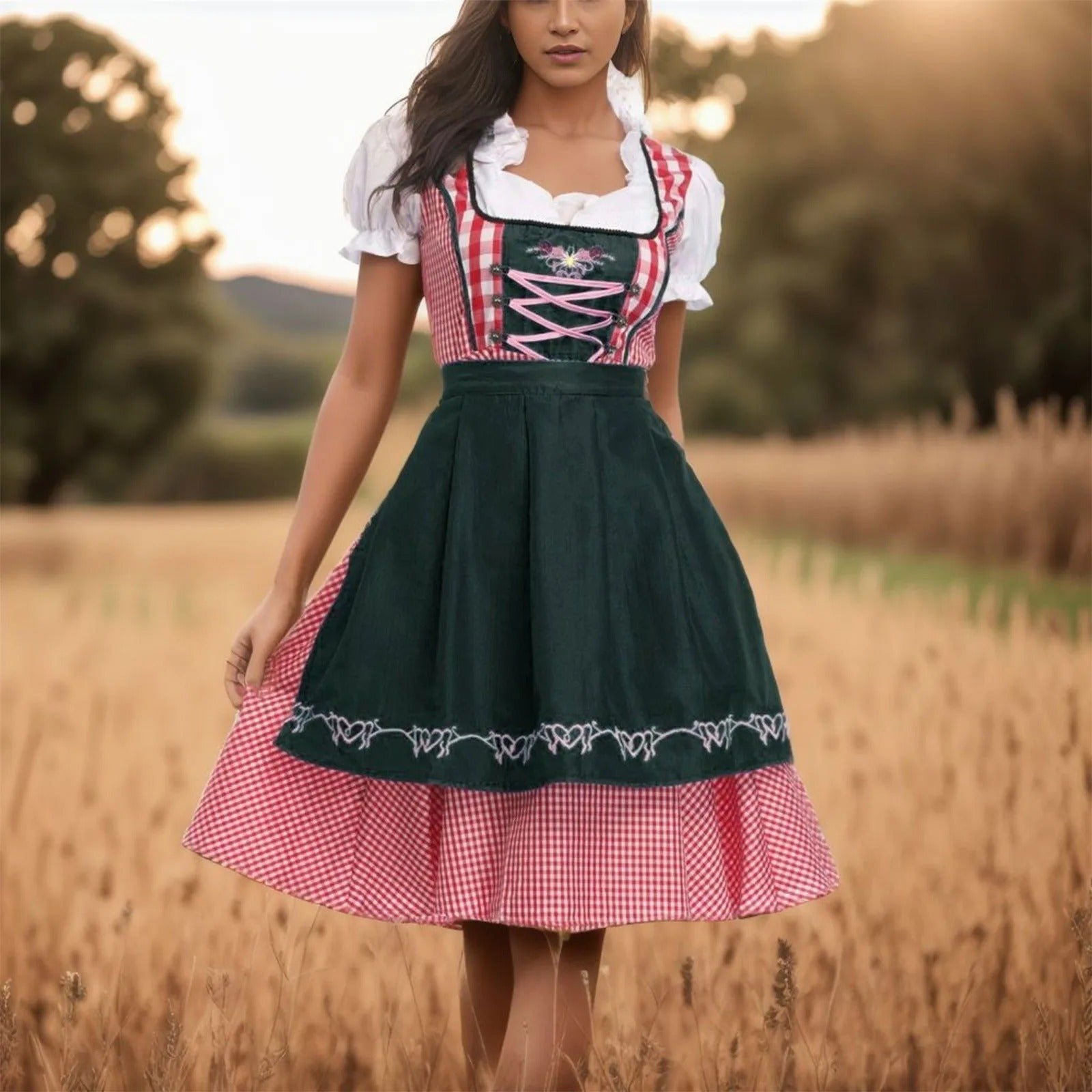 Bolendo Noelle - Kariertes Oktoberfest-Dirndl mit kurzen Ärmeln für festliches Flair