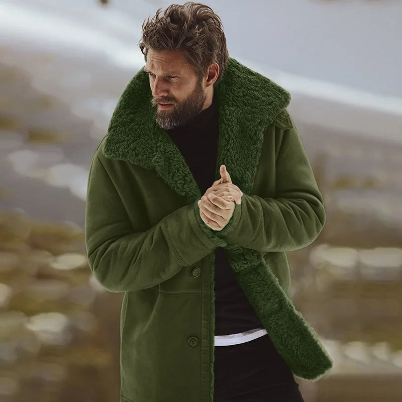Teplejší pánský kabát s kožešinovým límcem - Holie