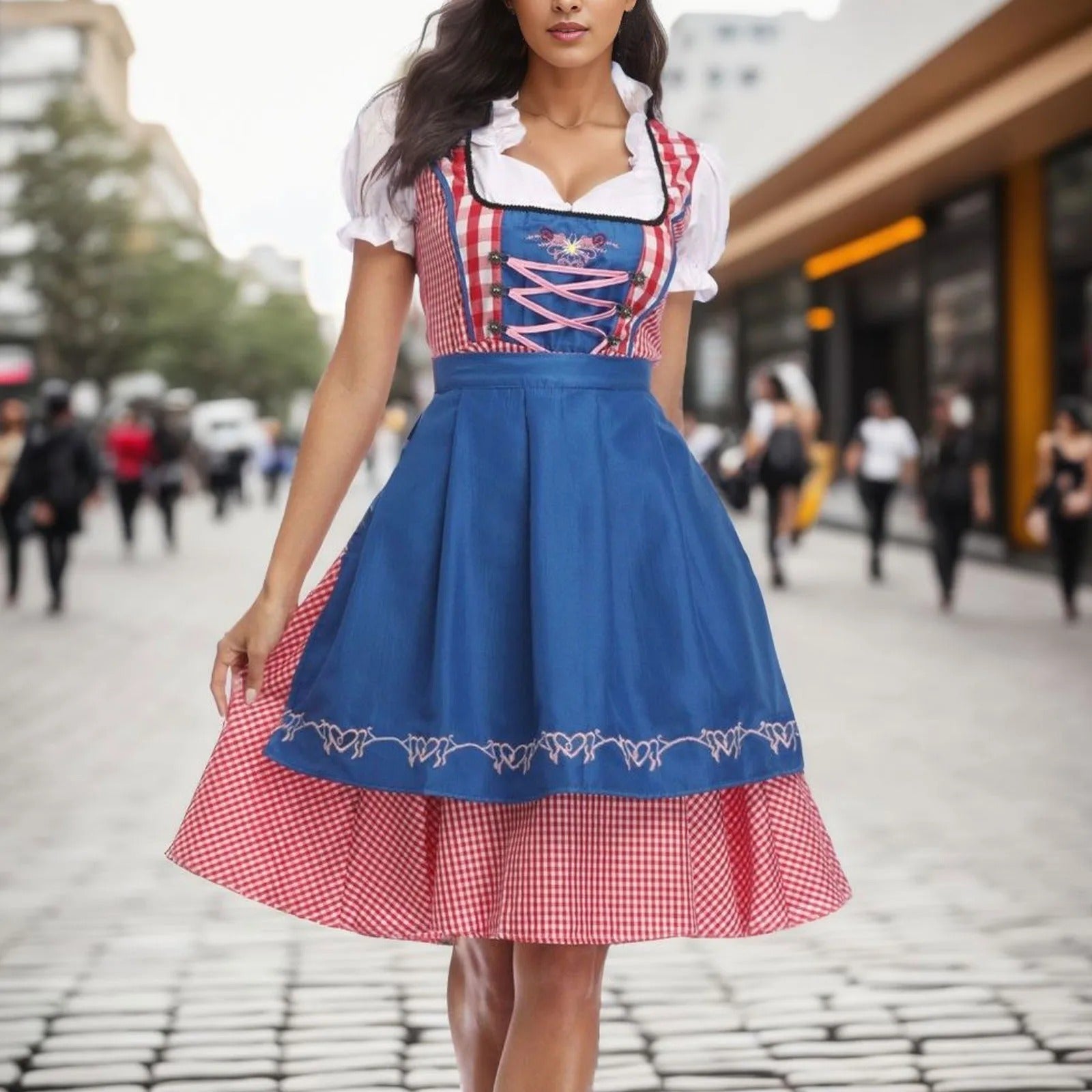 Bolendo Noelle - Kariertes Oktoberfest-Dirndl mit kurzen Ärmeln für festliches Flair