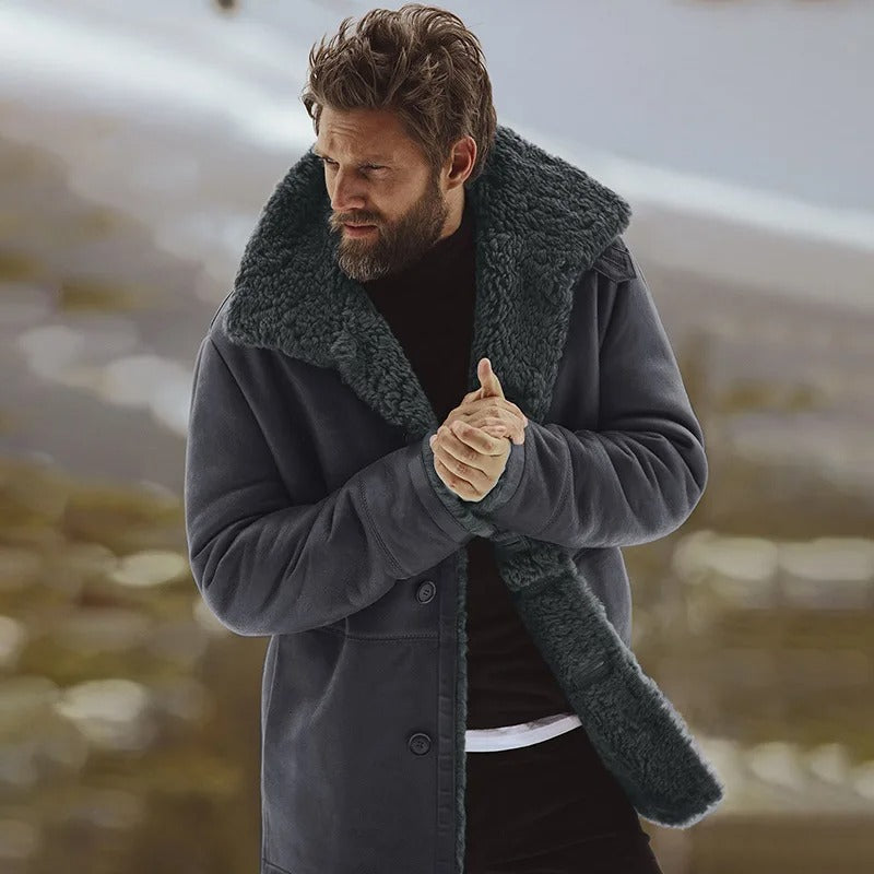 Teplejší pánský kabát s kožešinovým límcem - Holie