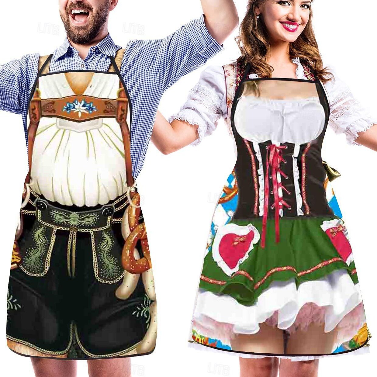 WiesnSpaß – súprava zástier pre páry s potlačou dirndlu a kožených nohavíc