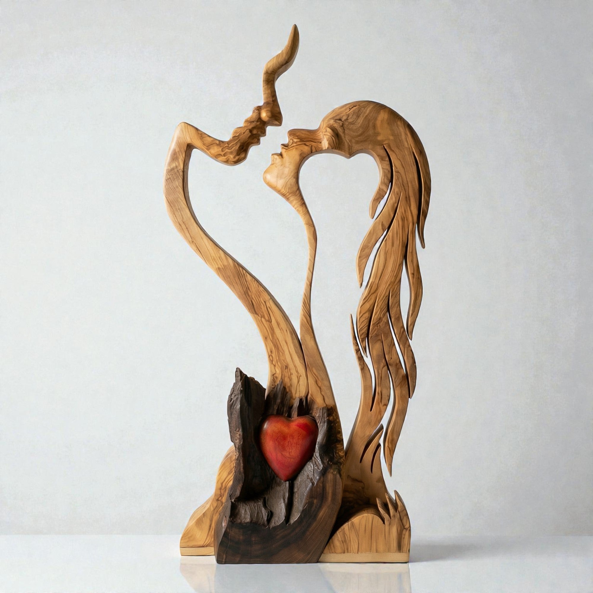 Paar Skulptur Holz – Abstraktes Design, Handgefertigte Optik & Wohn-Deko