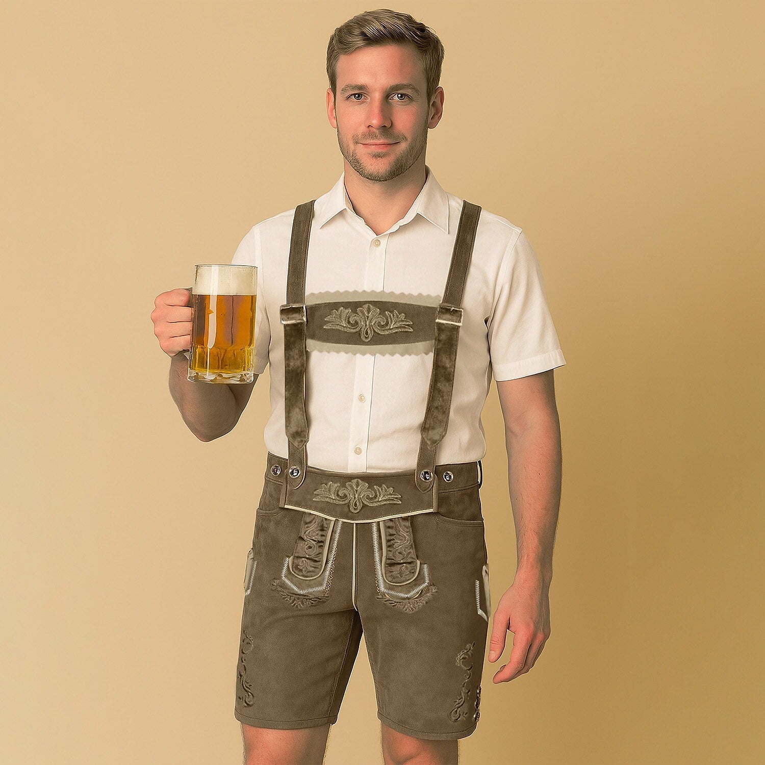 AlpenKraft – Herre læderhosen-shorts med broderi – brun eller sort